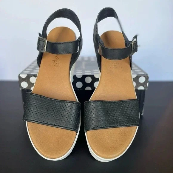 Piampiani Vera Pelle Ankle Strap Platform Sandals Black and White size 9 - Picture 2 of 13